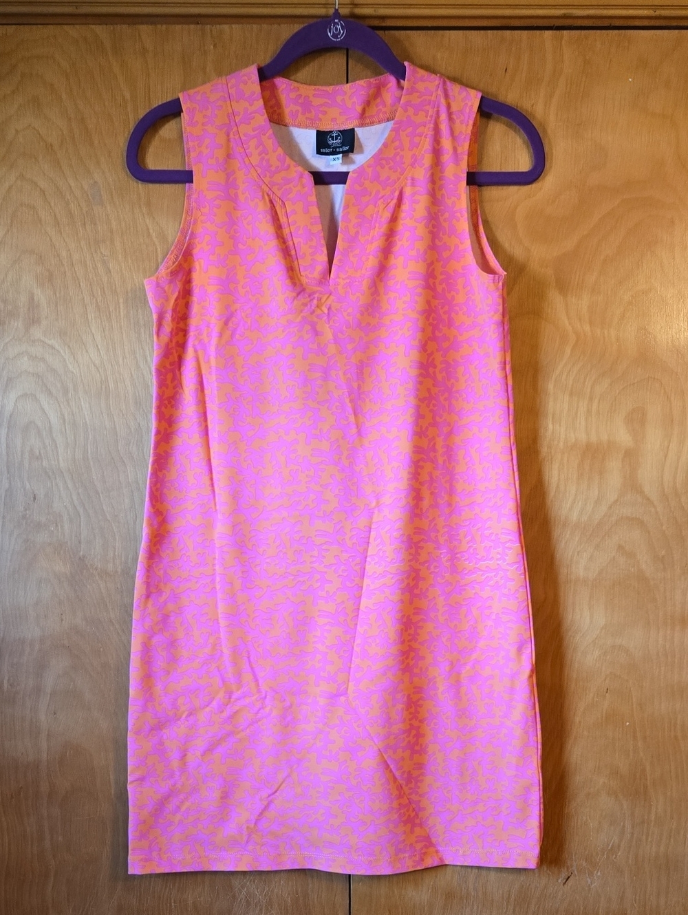Sailor Sailor Pink & Orange Notch-Neck Mini Dress. Size XS